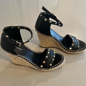 Marc Fisher Kegan Espadrilles Wedges Black Studded
